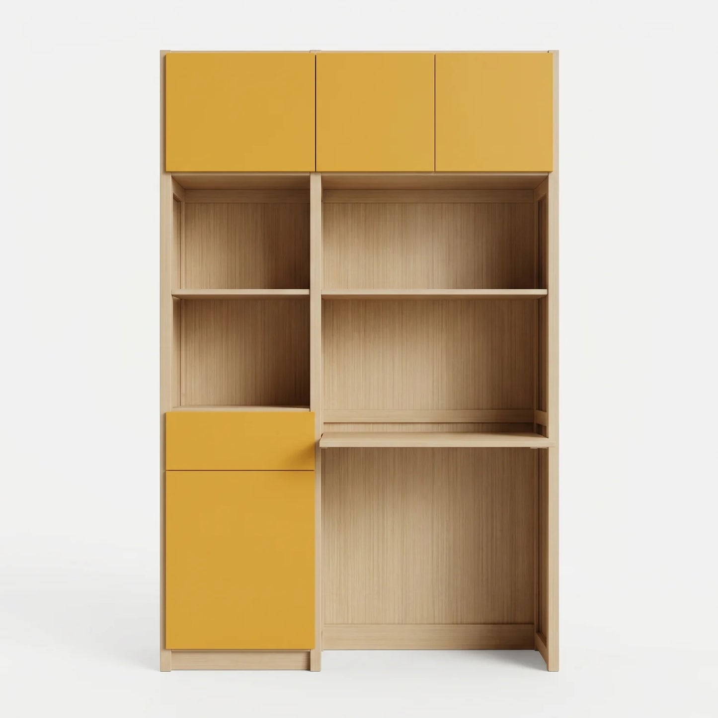 Schreibtischschrank mit Schreibtisch und Schublade | Lundia Original | Farblos lackiert & Safrangelb, vooraanzicht