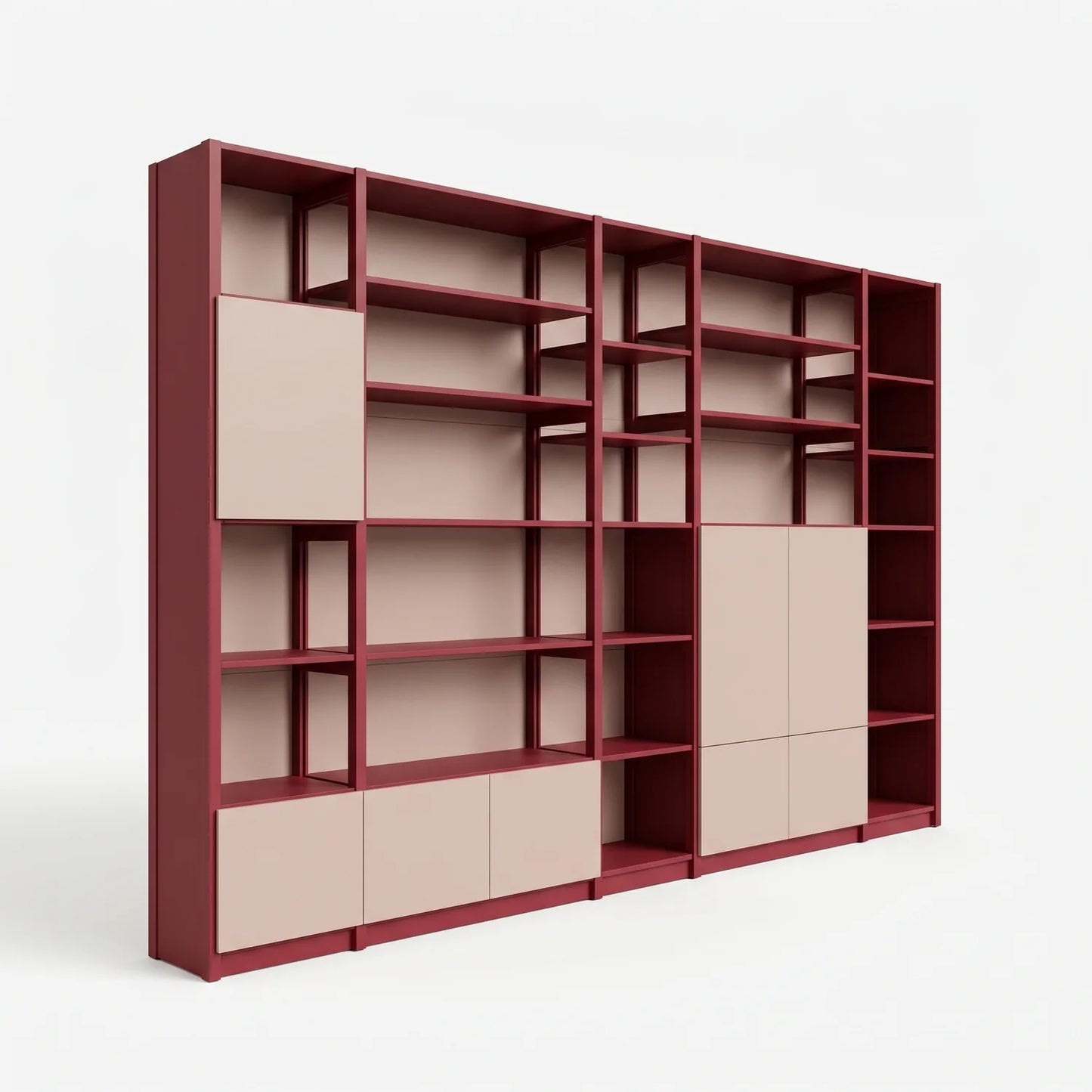 Wandschrank mit Türen | Lundia Original | Bordeauxrot & Kalk rosa, perspectief