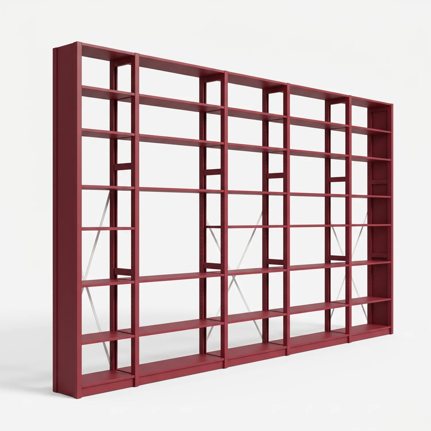 Bücherregal mit Diagonalen | Lundia Original | Bordeauxrot & Weißes Metall, perspectief