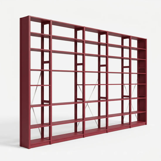Bücherregal mit Diagonalen | Lundia Original | Bordeauxrot & Weißes Metall, perspectief