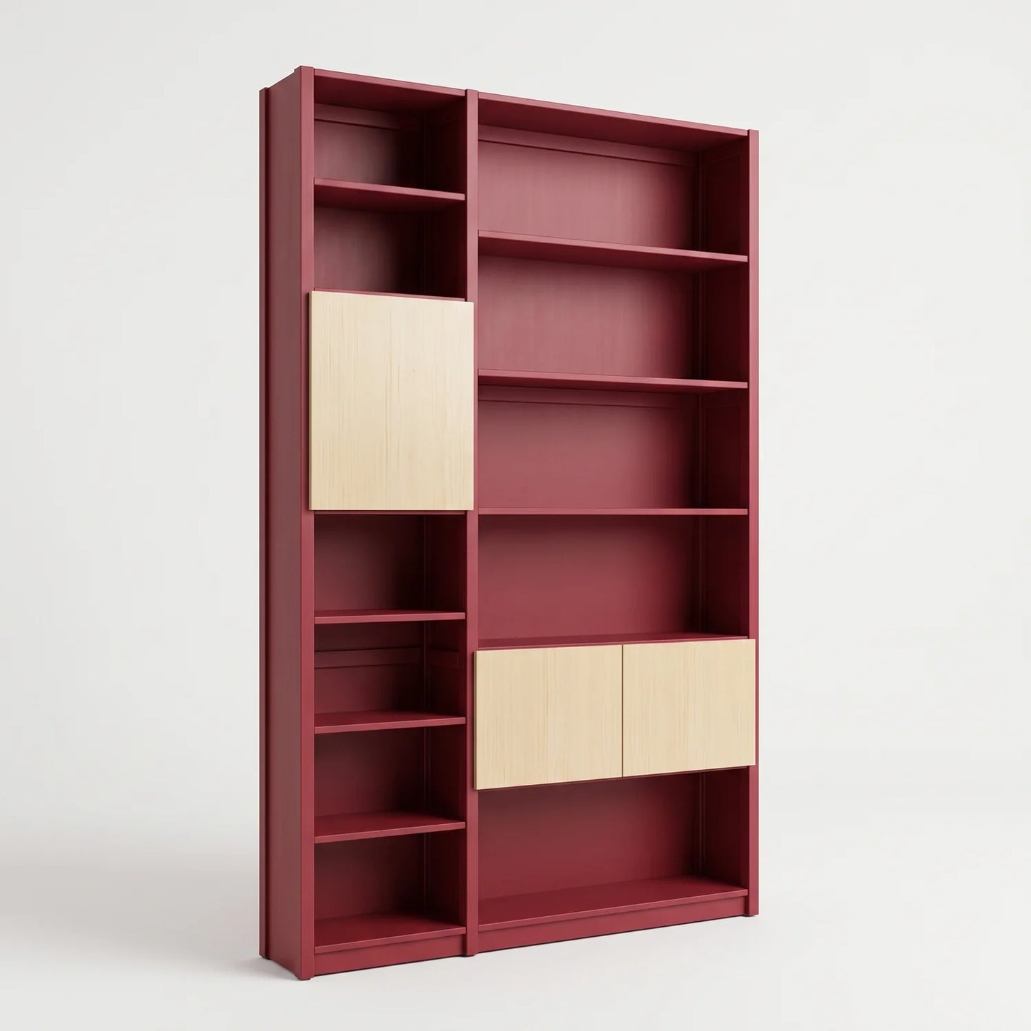 Wandschrank mit Türen | Lundia Original | Bordeauxrot & Farblos lackiert, perspectief