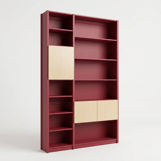 Wandschrank mit Türen | Lundia Original | Bordeauxrot & Farblos lackiert, perspectief