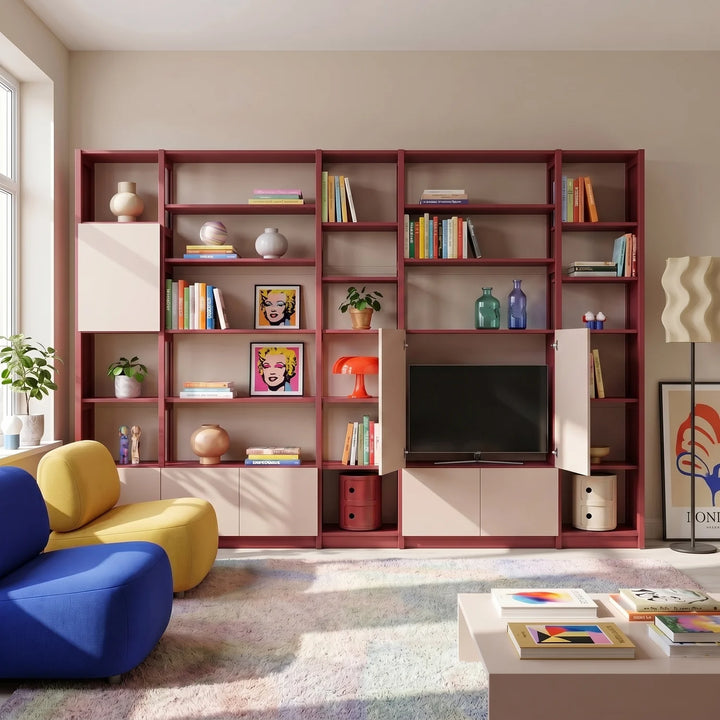 Wandschrank mit Türen | Lundia Original | Bordeauxrot & Kalk rosa, sfeerbeeld perspectief