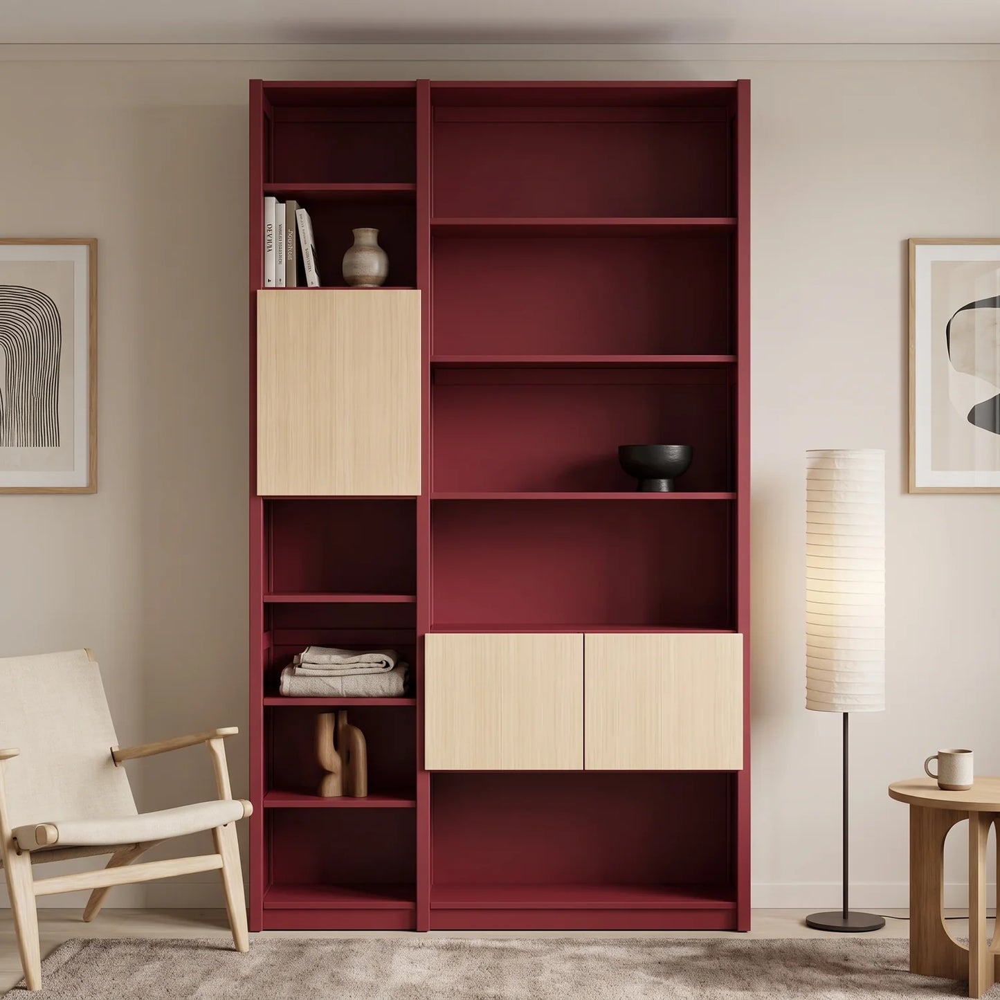 Wandschrank mit Türen | Lundia Original | Bordeauxrot & Farblos lackiert, sfeerbeeld perspectief