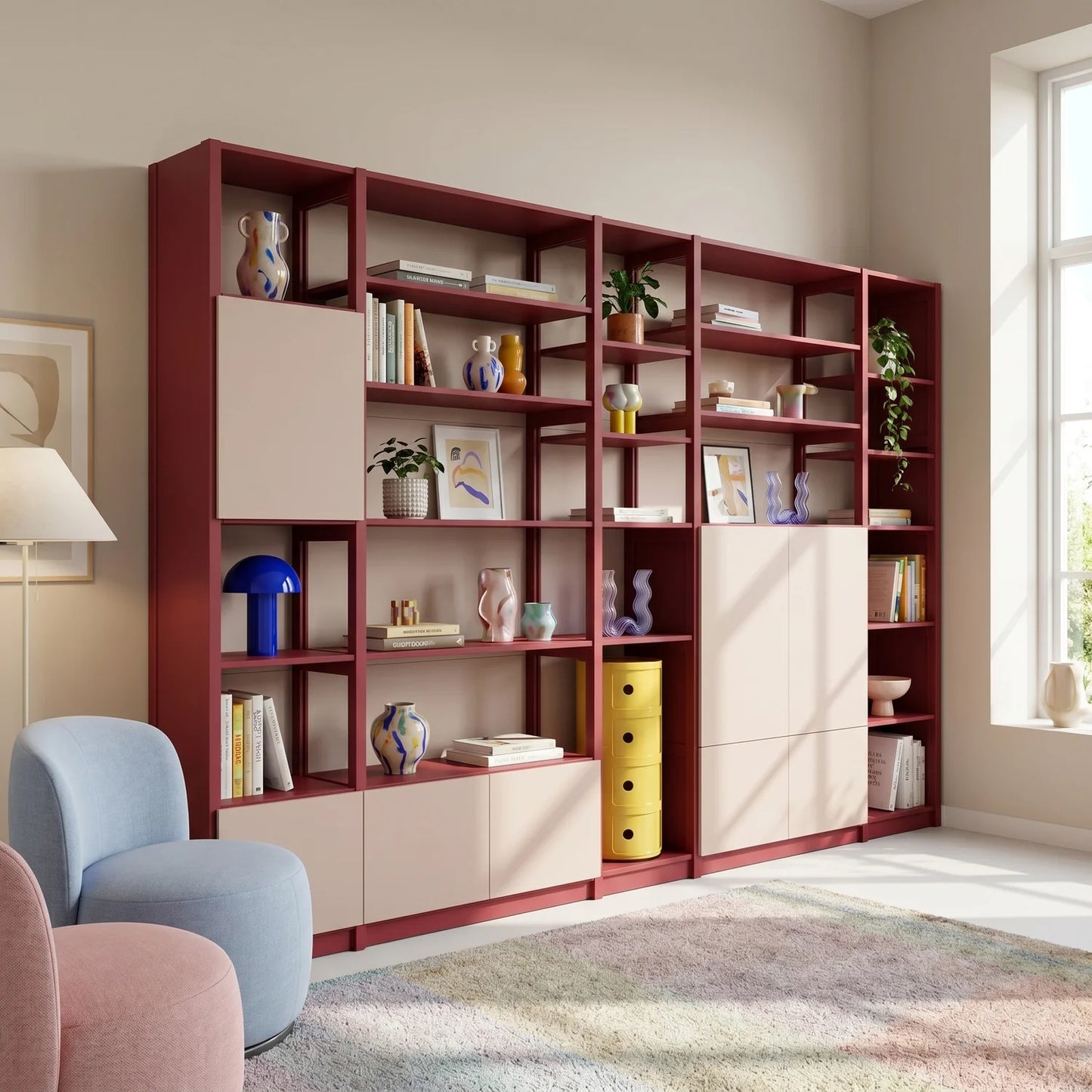 Wandschrank mit Türen | Lundia Original | Bordeauxrot & Kalk rosa, sfeerbeeld vooraanzicht