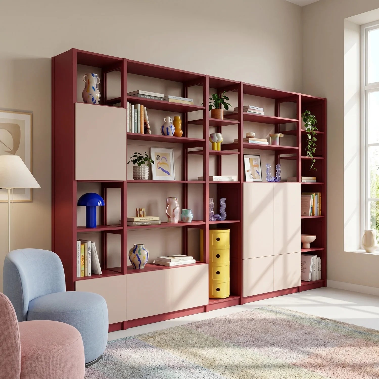 Wandschrank mit Türen | Lundia Original | Bordeauxrot & Kalk rosa, sfeerbeeld vooraanzicht