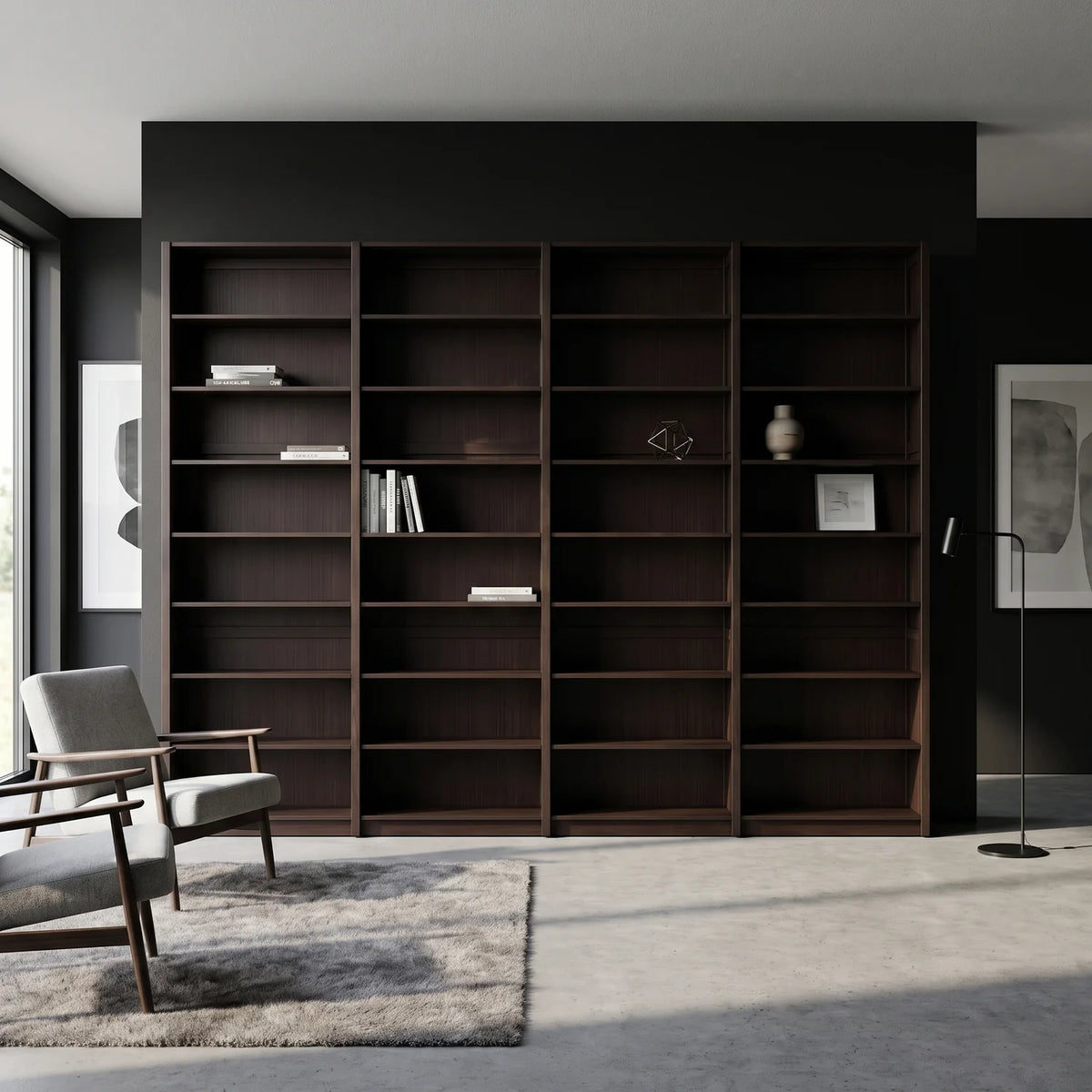 Großes modernes Bücherregal | Lundia Original | Schwarz, sfeerbeeld vooraanzicht