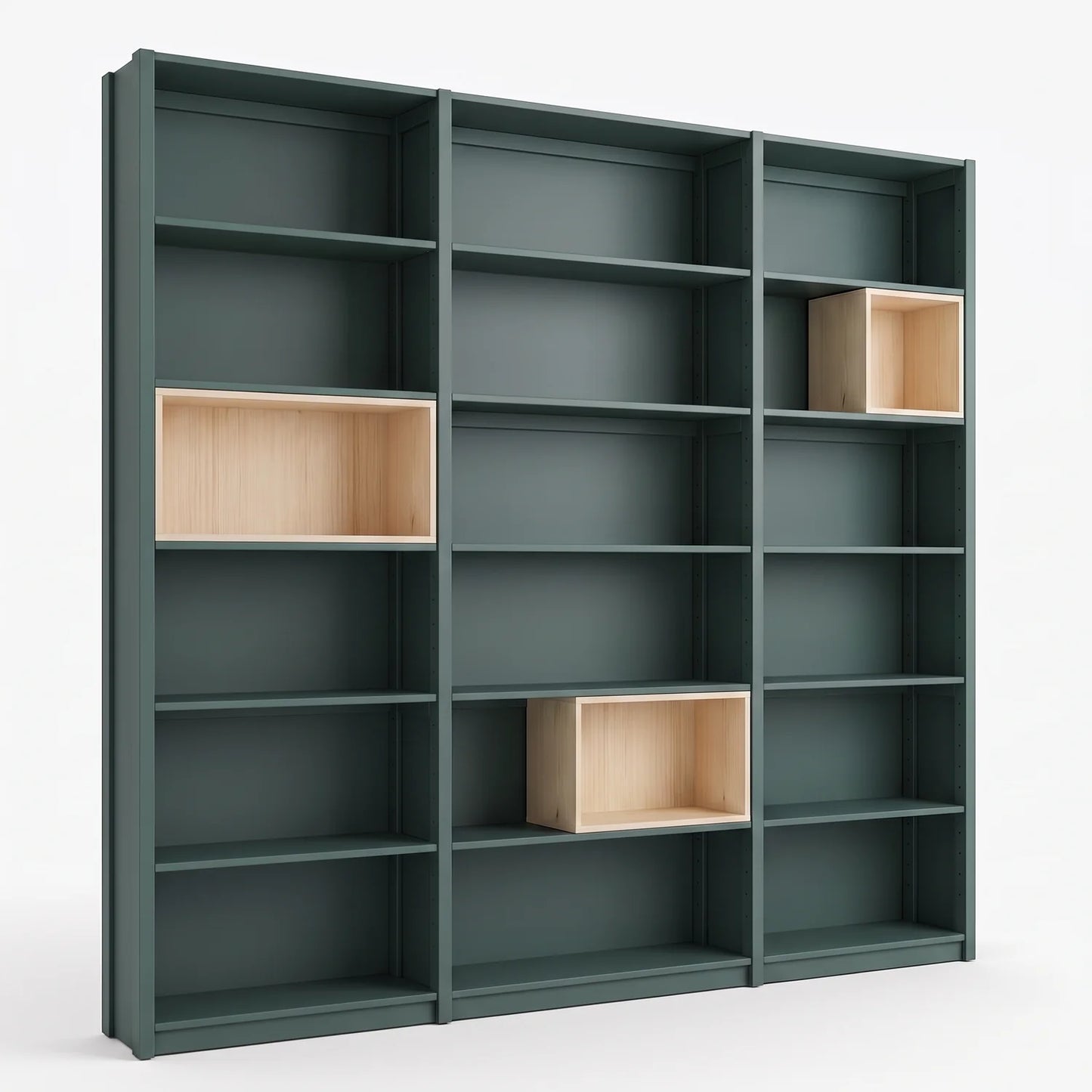Wandschrank mit Einsatzkästen | Lundia Original | Tannengrün & Farblos lackiert, perspectief