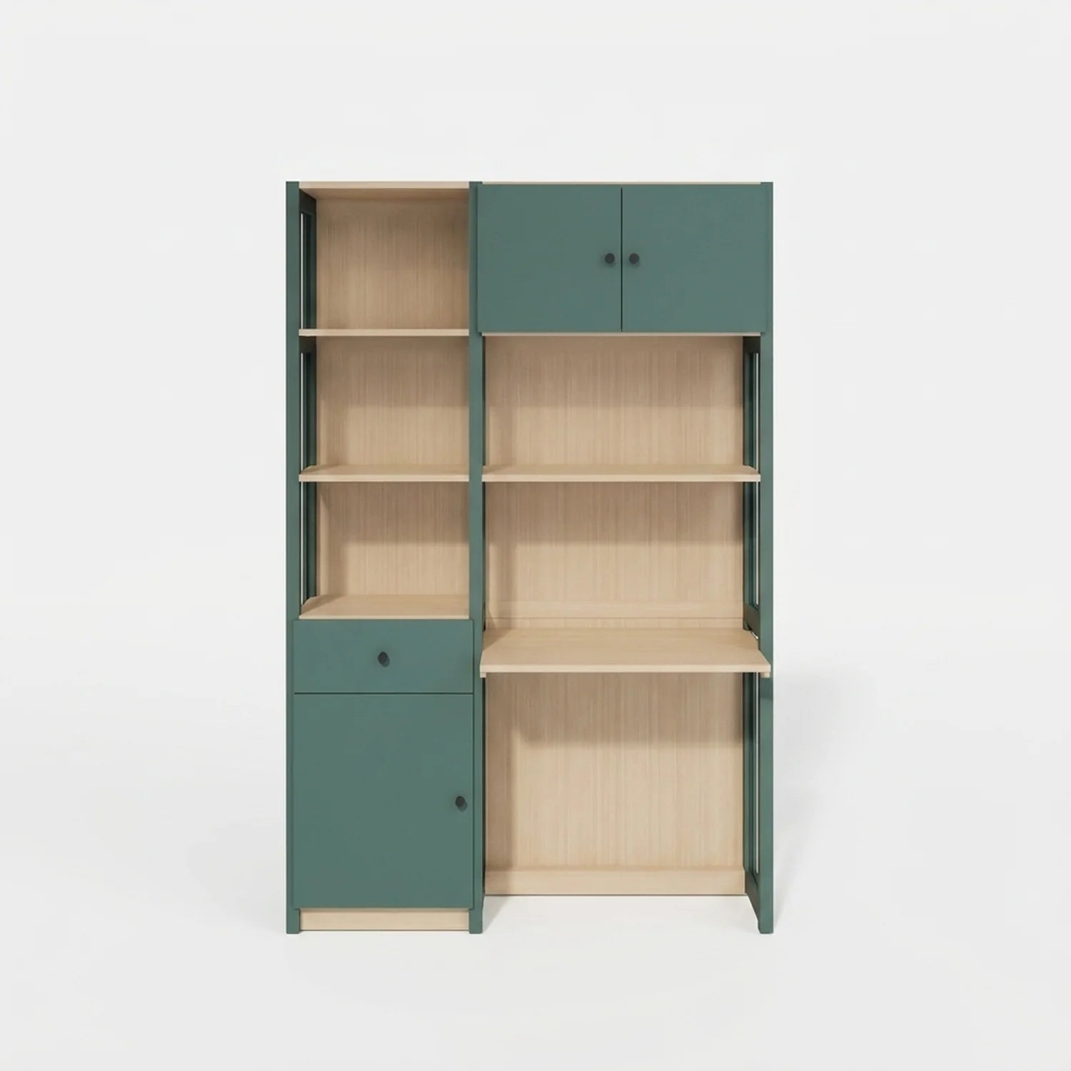 Büroschrank mit Schubladen und Türen | Lundia Original | Tannengrün & klar lackiertes Holz, vooraanzicht