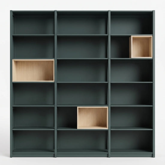 Wandschrank mit Einsatzkästen | Lundia Original | Tannengrün & Farblos lackiert, vooraanzicht