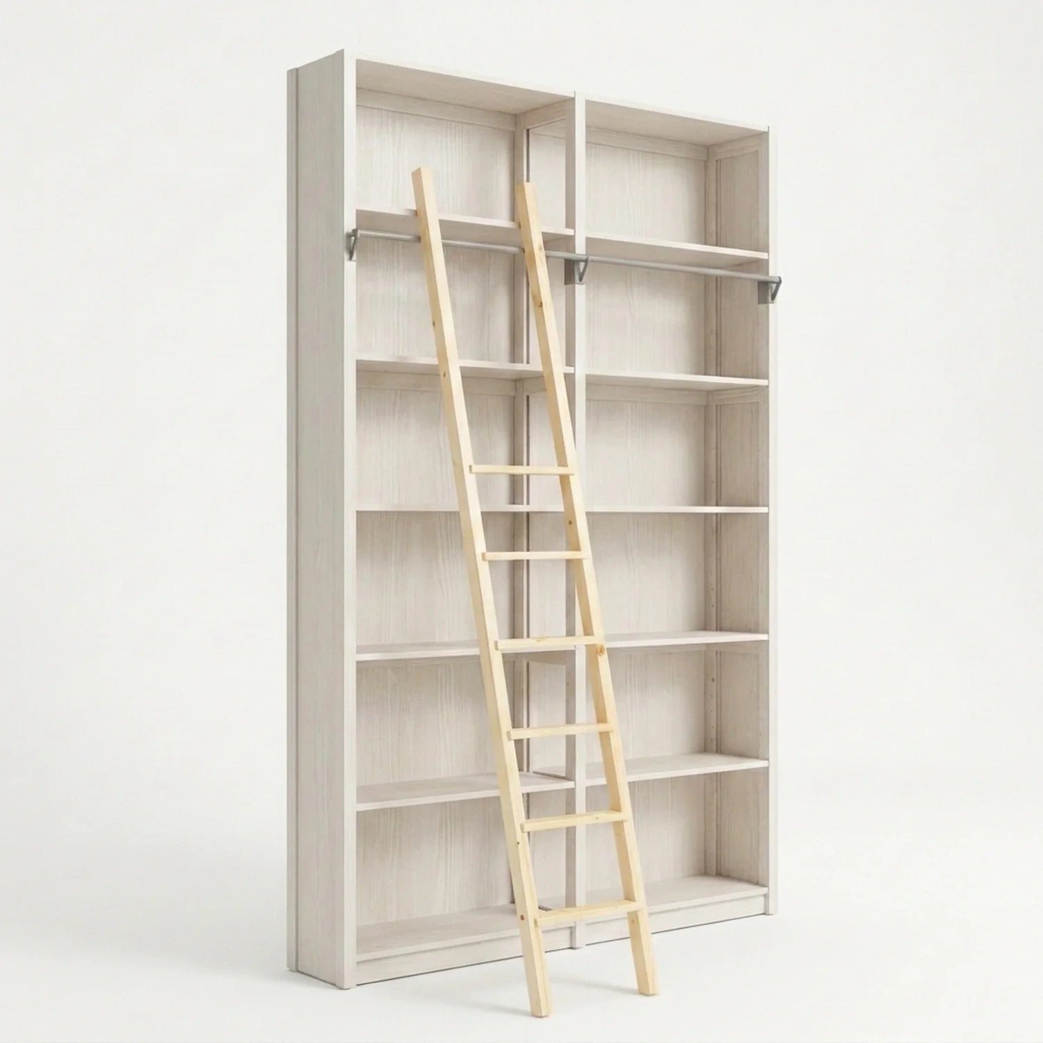 Holzbücherregal mit Leiter | Lundia Original | Latte Holz, perspectief