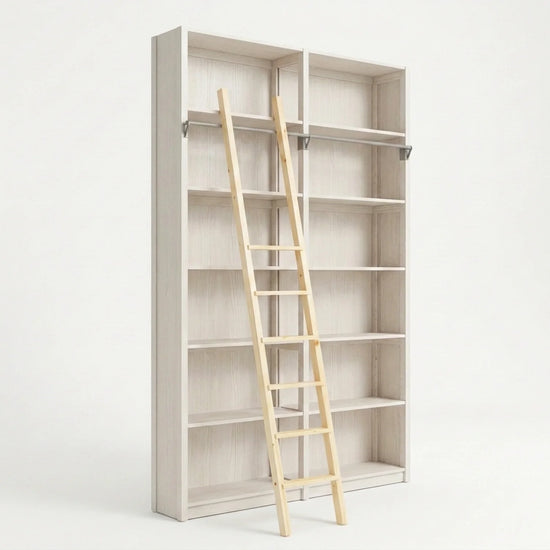 Holzbücherregal mit Leiter | Lundia Original | Latte Holz, perspectief