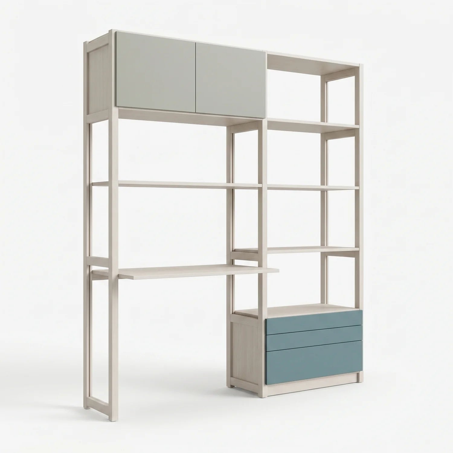 Schreibtischschrank | Lundia Original | Latte, Sumpfgrün & Nebelgrau, perspectief