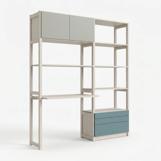 Schreibtischschrank | Lundia Original | Latte, Sumpfgrün & Nebelgrau, perspectief