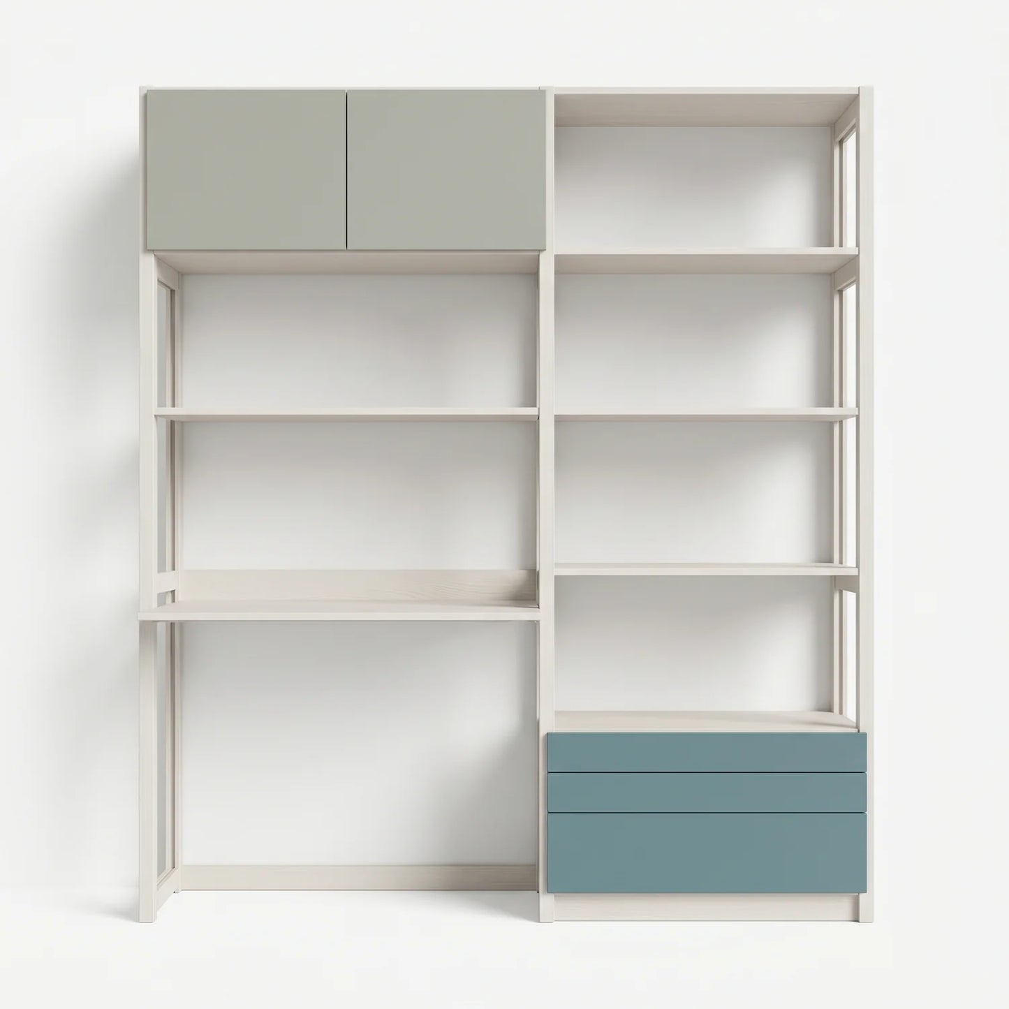 Schreibtischschrank | Lundia Original | Latte, Sumpfgrün & Nebelgrau, vooraanzicht