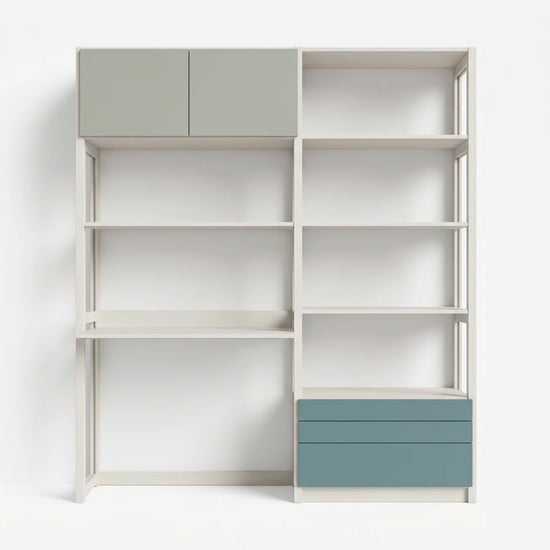 Schreibtischschrank | Lundia Original | Latte, Sumpfgrün & Nebelgrau, vooraanzicht