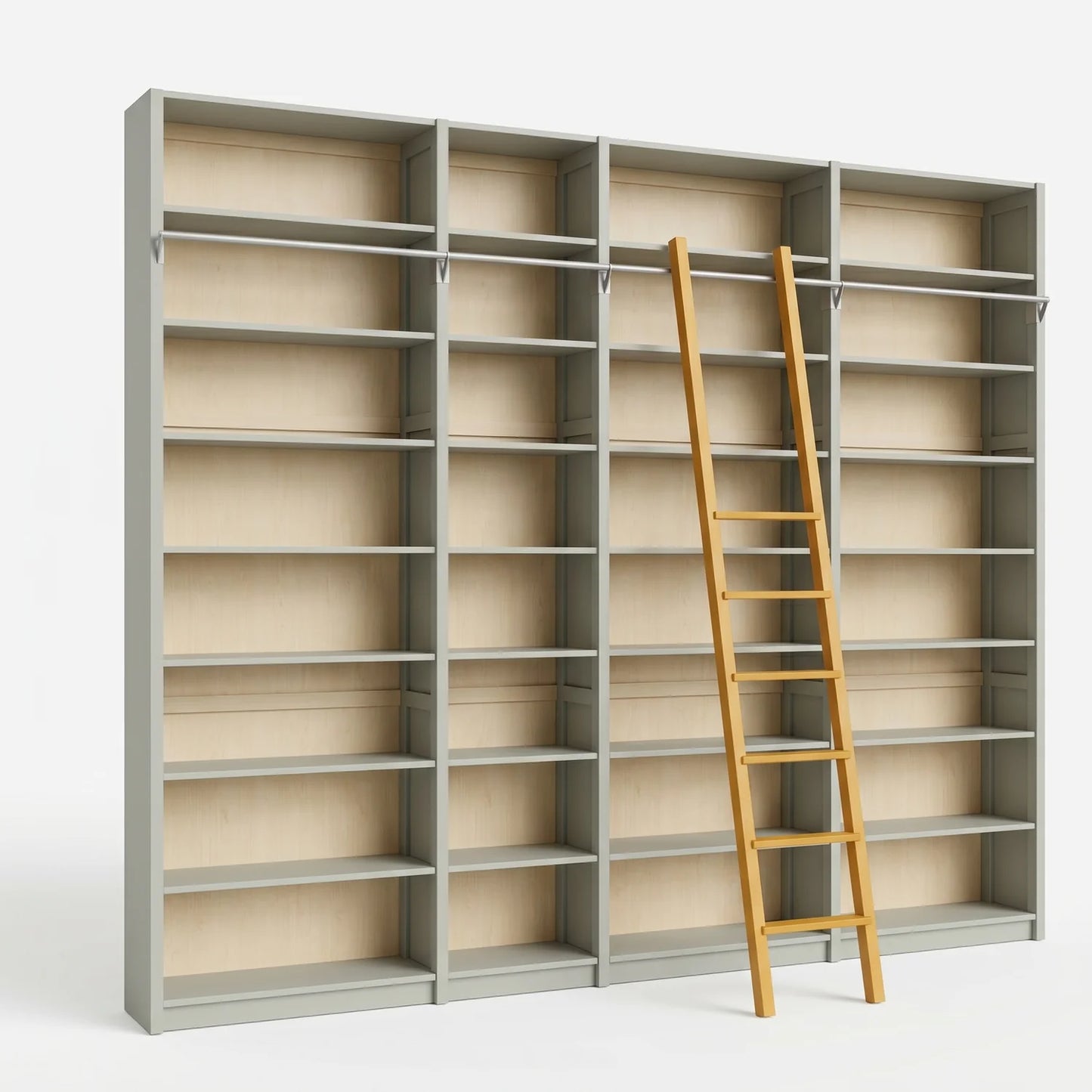 Skandinavisches Bücherregal mit Leiter | Lundia Original | Nebelgrau & Safrangelb, perspectief