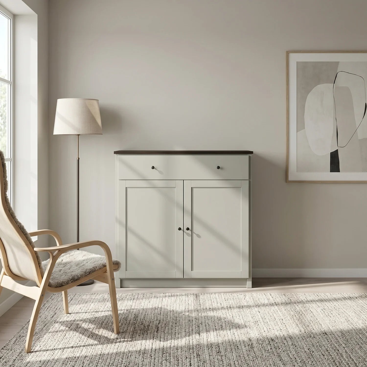 Sideboard mit Schublade und Türen | Lundia Original | Nebelgrau & Schwarz, sfeerbeeld perspectief