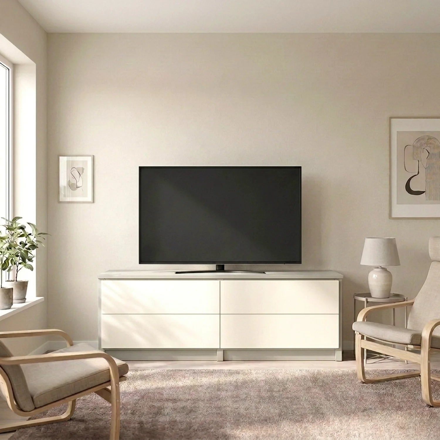 TV-Schrank mit Schubladen | Lundia Original | Nebelgraues & weißes Holz, sfeerbeeld vooraanzicht