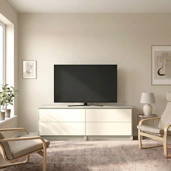 TV-Schrank mit Schubladen | Lundia Original | Nebelgraues & weißes Holz, sfeerbeeld vooraanzicht