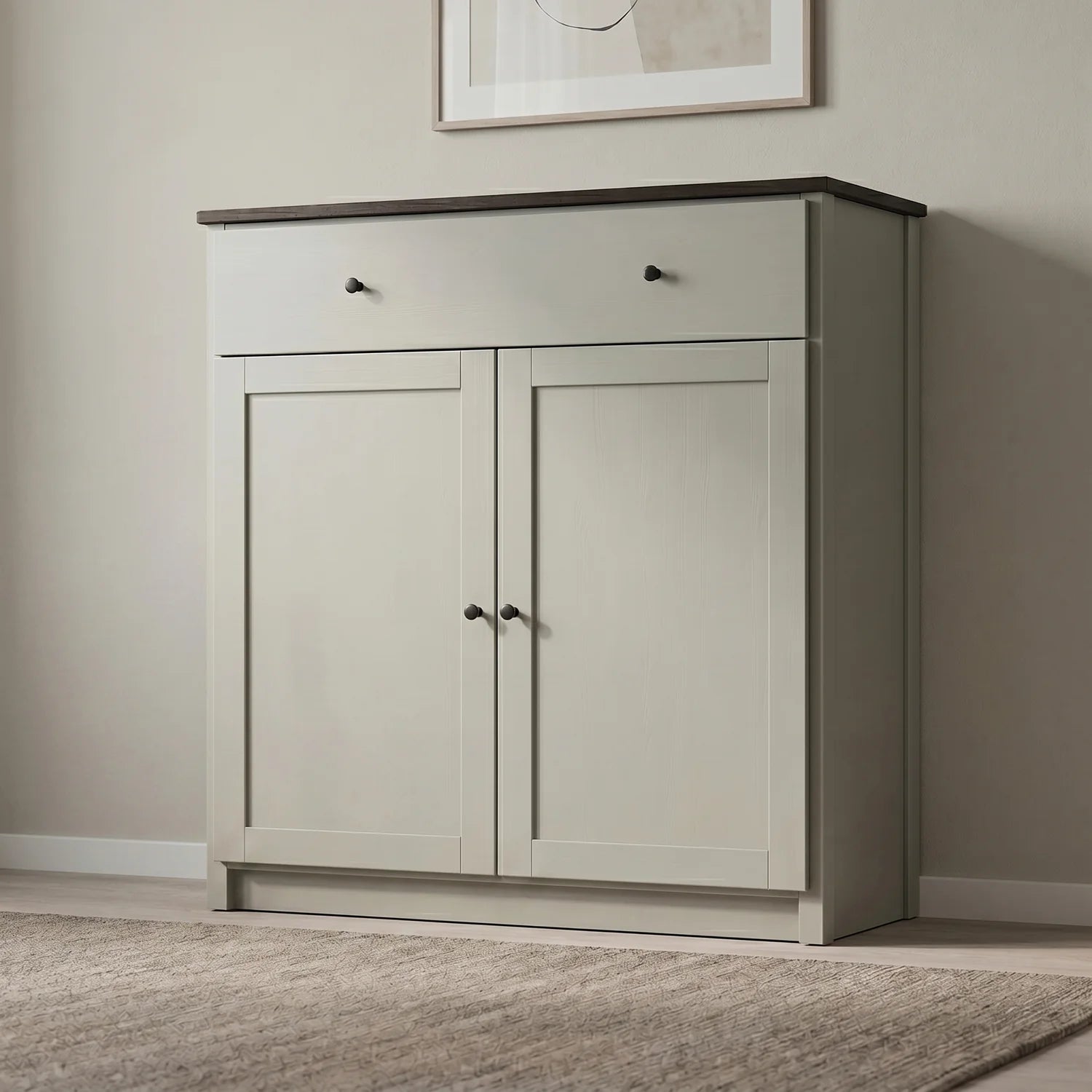 Sideboard mit Schublade und Türen | Lundia Original | Nebelgrau & Schwarz, sfeerbeeld vooraanzicht
