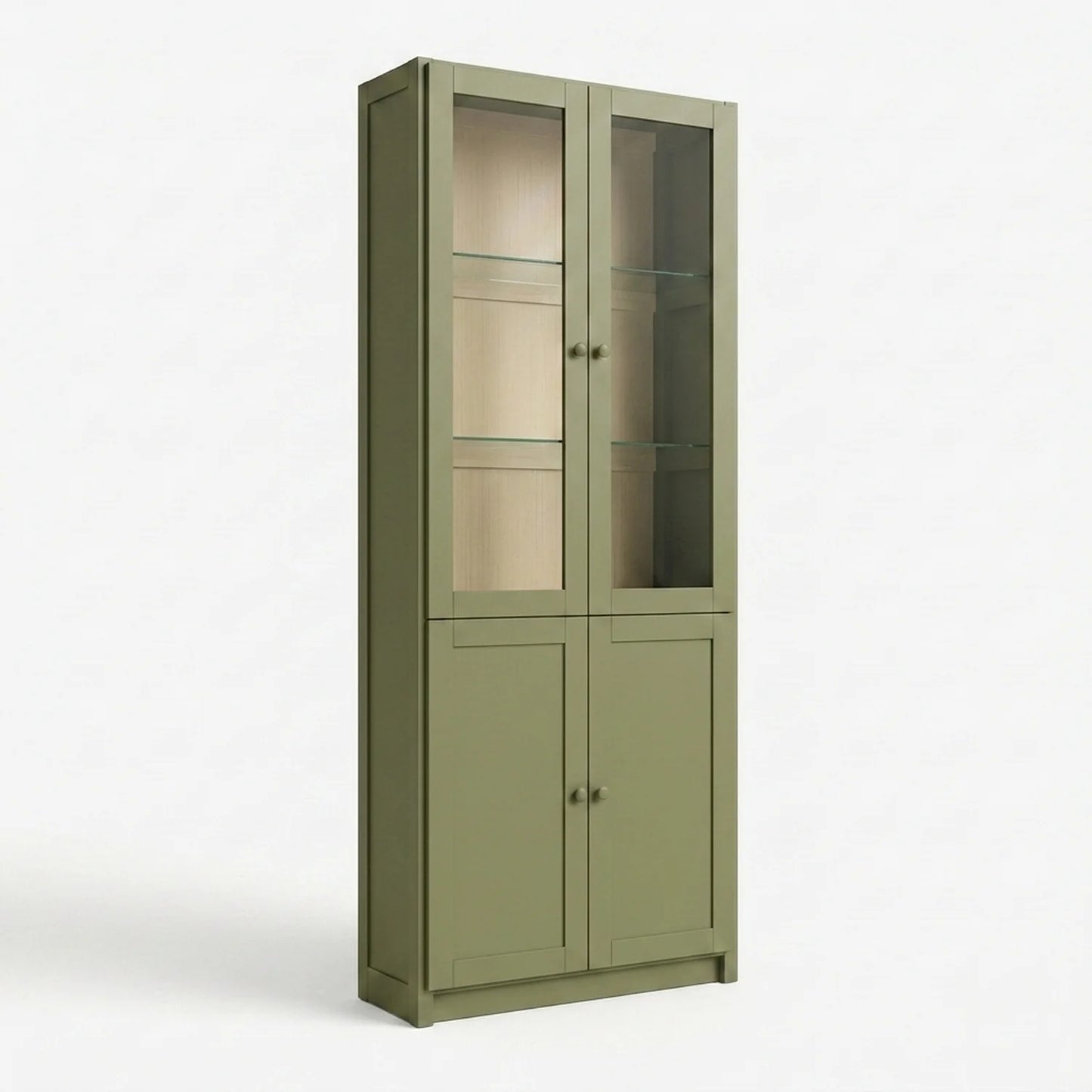 Vitrine schmal | Lundia Original | Olivgrün & Vanille, perspectief
