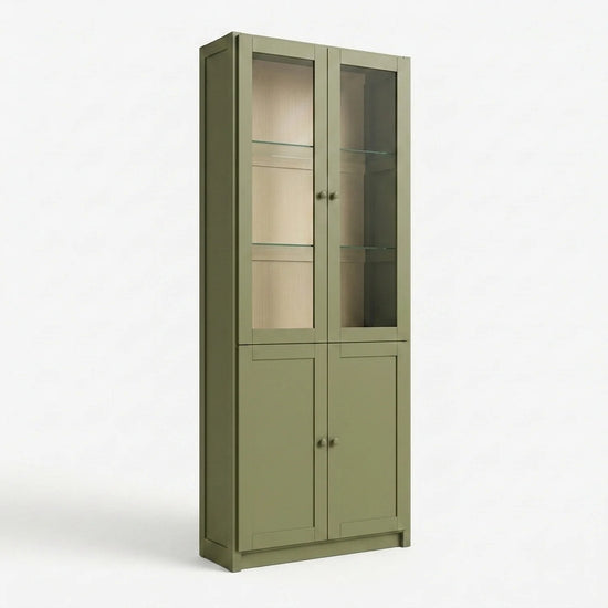 Vitrine schmal | Lundia Original | Olivgrün & Vanille, perspectief
