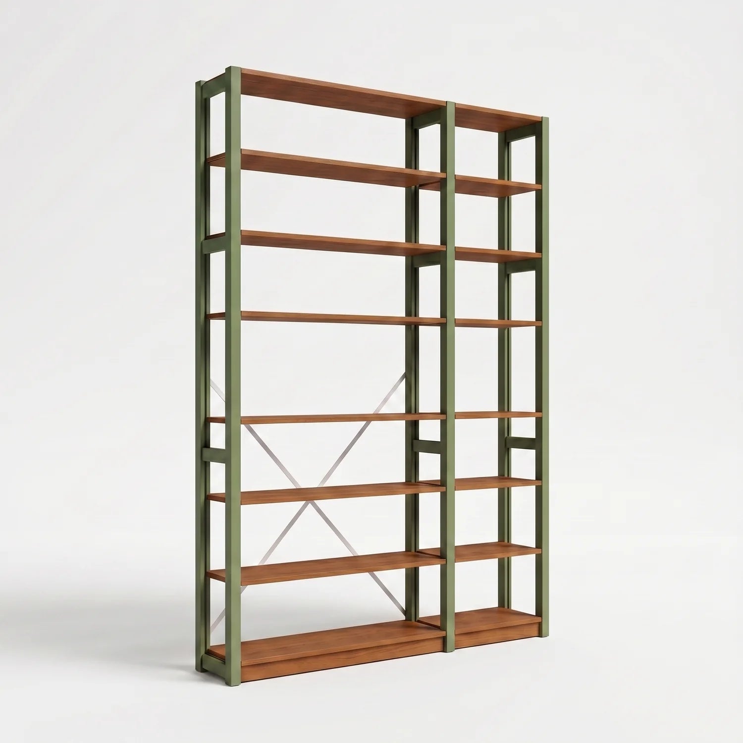 Bücherregal mit Diagonale | Lundia Original | Olivgrün & Arrosto, perspectief