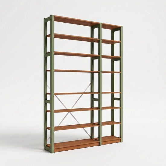 Bücherregal mit Diagonale | Lundia Original | Olivgrün & Arrosto, perspectief
