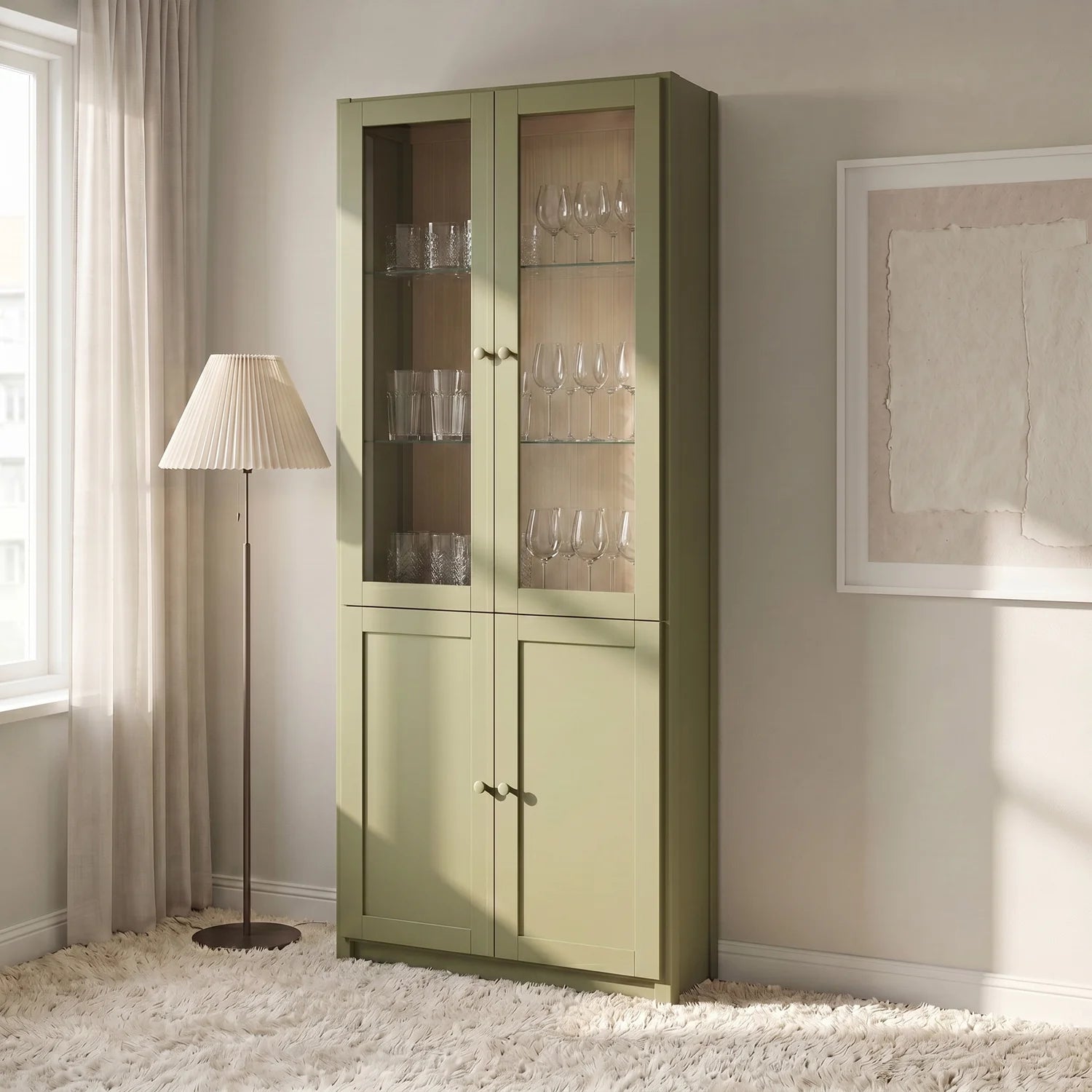 Vitrine schmal | Lundia Original | Olivgrün & Vanille, sfeerbeeld perspectief