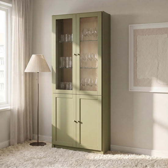 Vitrine schmal | Lundia Original | Olivgrün & Vanille, sfeerbeeld perspectief