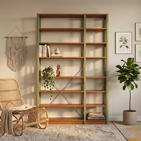 Bücherregal mit Diagonale | Lundia Original | Olivgrün & Arrosto, sfeerbeeld perspectief