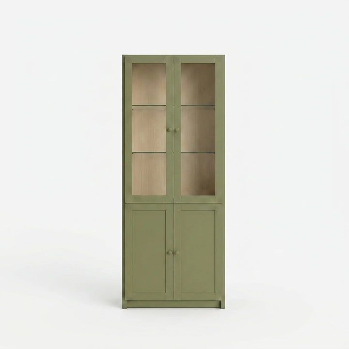 Vitrine schmal | Lundia Original | Olivgrün & Vanille, vooraanzicht