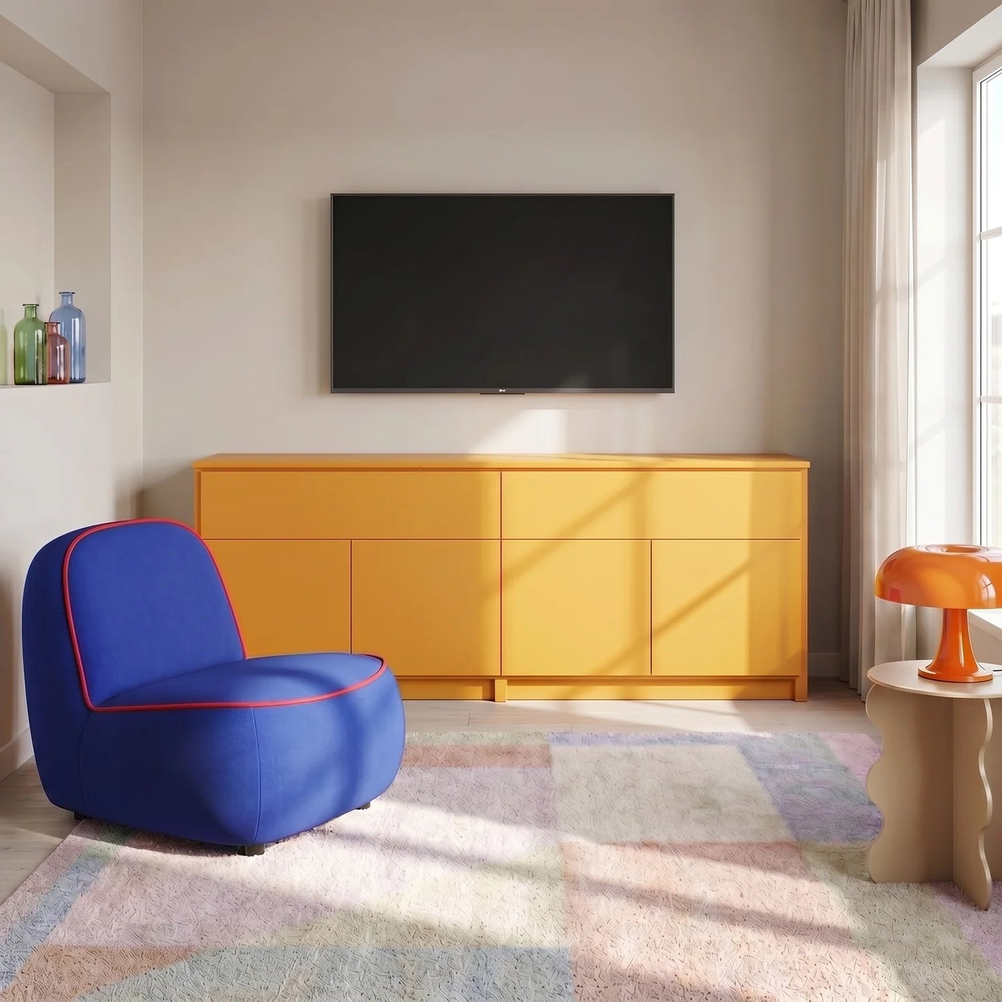 Niedriges Sideboard | Lundia Original | Safrangelb, sfeerbeeld vooraanzicht