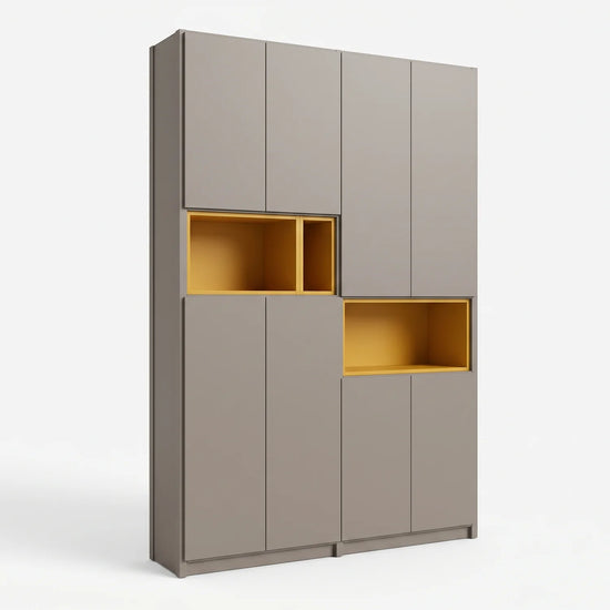 Wandschrank mit offenen Fächern | Lundia Original | Steingrau & Safrangelb Holz, perspectief