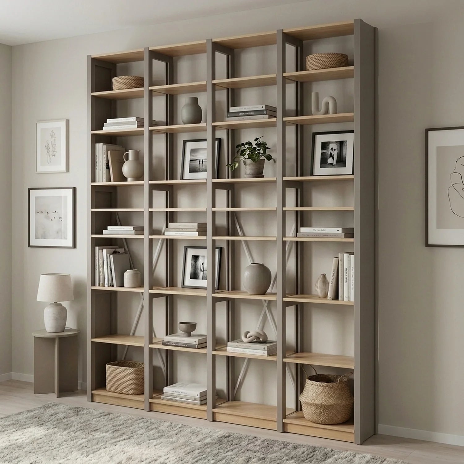 Skandinavisches Bücherregal | Lundia Original | Steingrau & farblos lackiert, sfeerbeeld perspectief