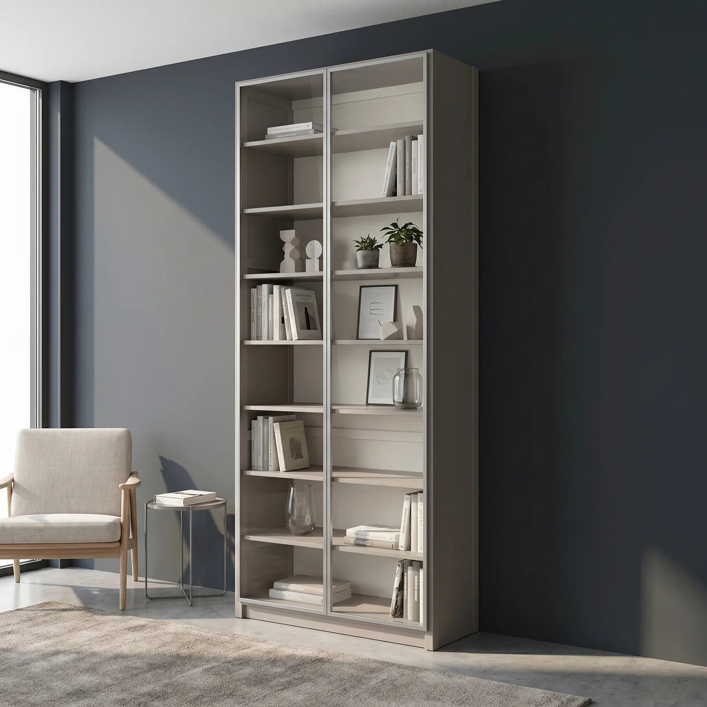 Vitrine mit Glastür | Lundia Original | Steingrau & Weiß, sfeerbeeld perspectief