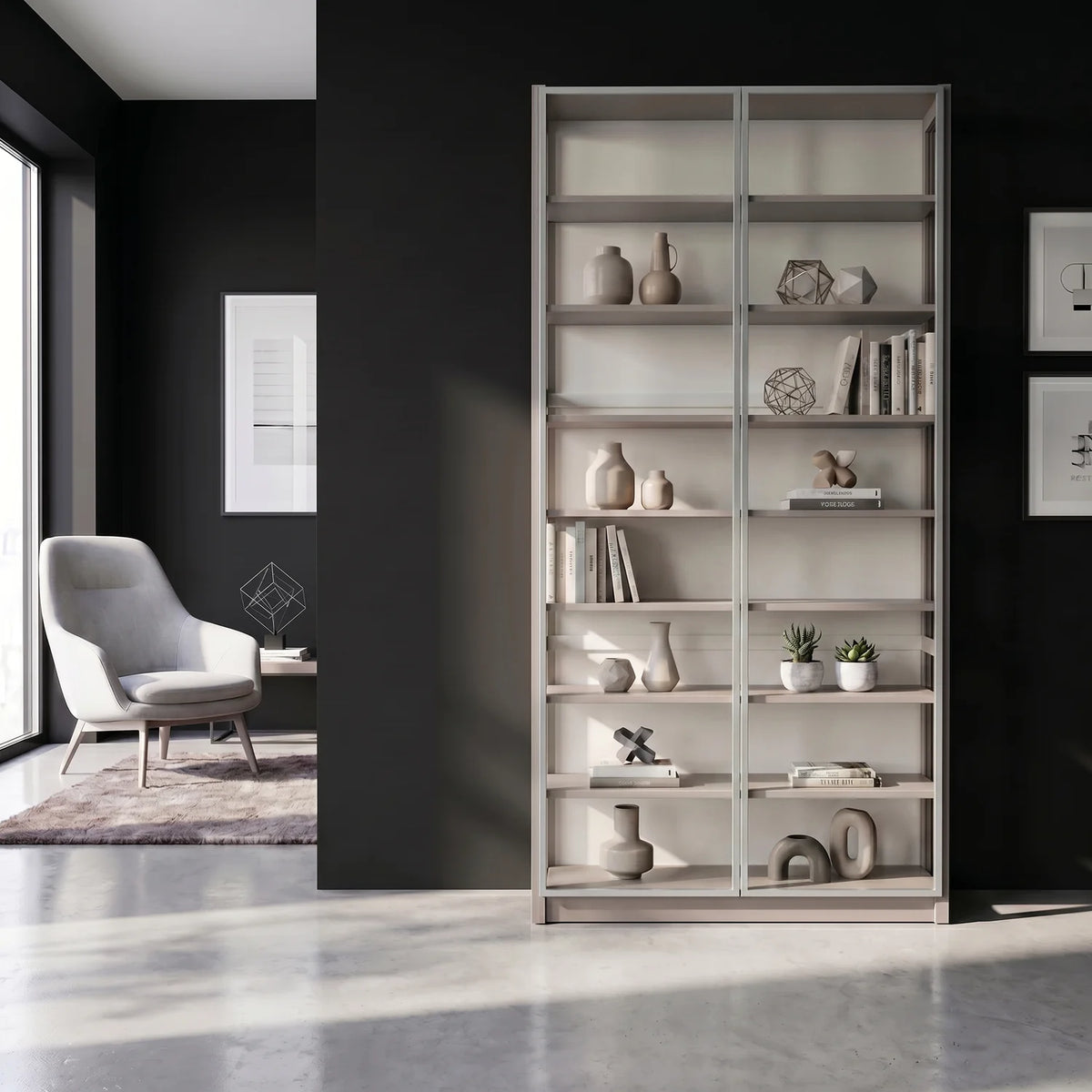 Vitrine mit Glastür | Lundia Original | Steingrau & Weiß, sfeerbeeld vooraanzicht
