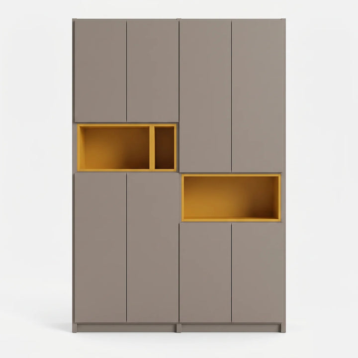 Wandschrank mit offenen Fächern | Lundia Original | Steingrau & Safrangelb Holz, vooraanzicht