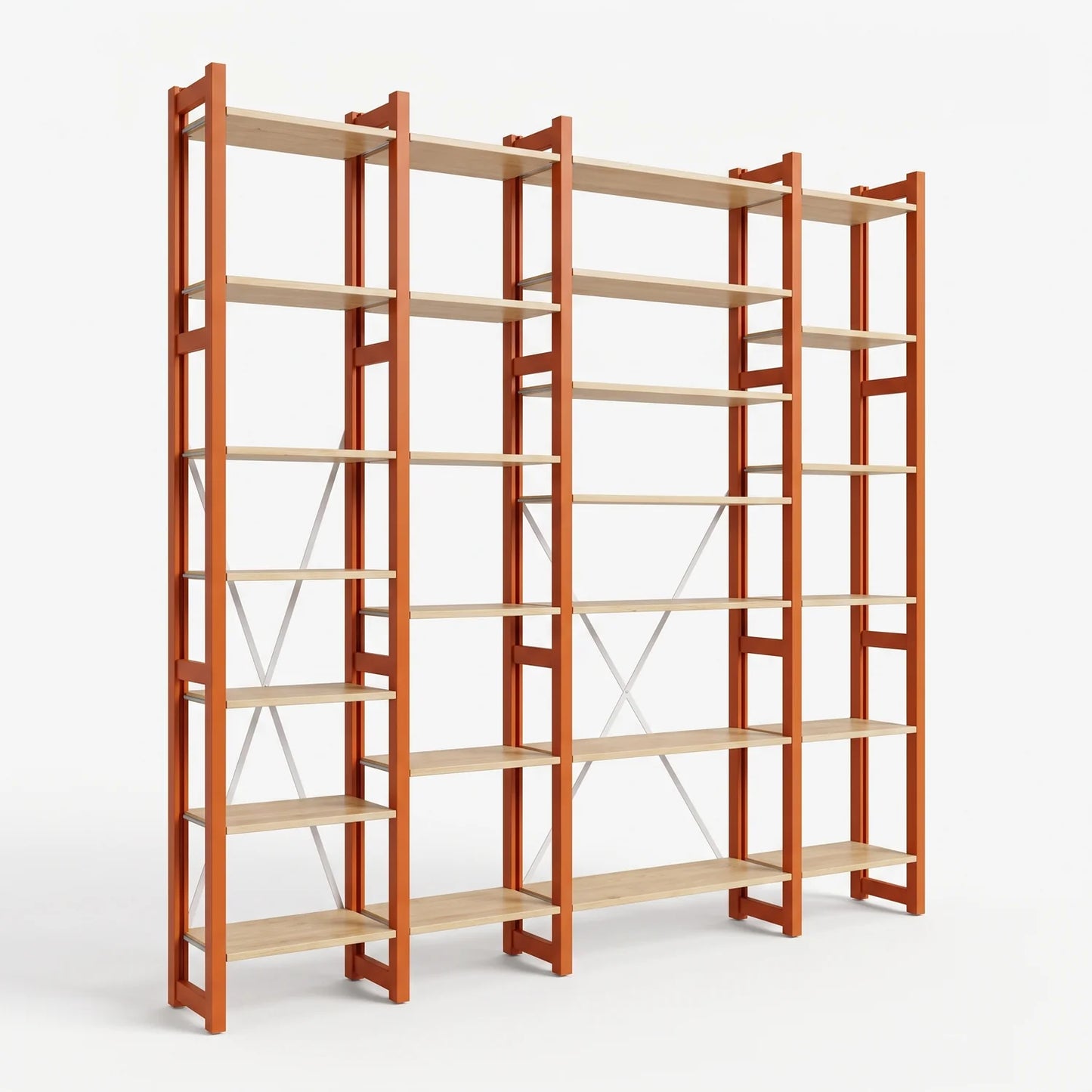 Offenes Bücherregal | Lundia Original | Feuerorange & Farblos lackiert, perspectief