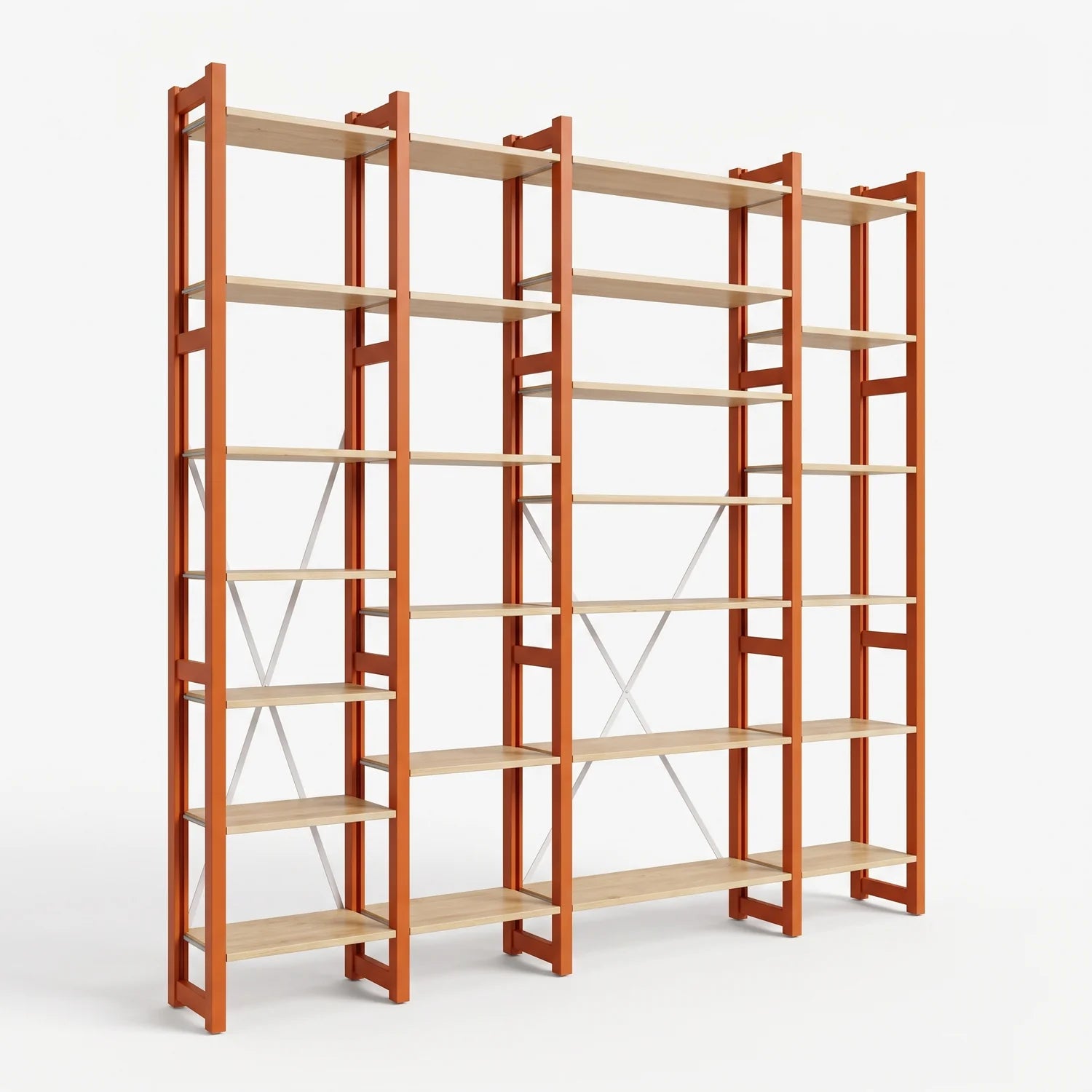 Offenes Bücherregal | Lundia Original | Feuerorange & Farblos lackiert, perspectief