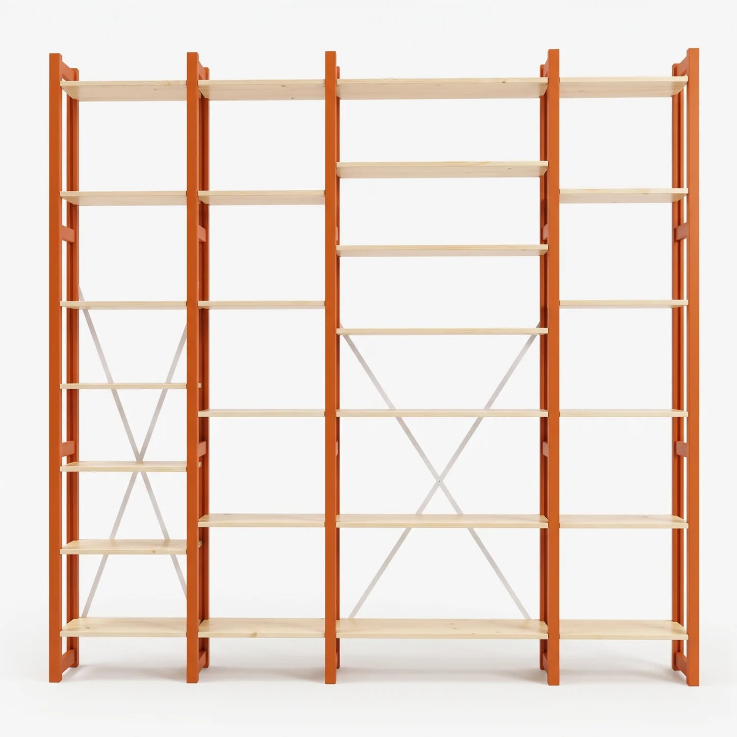 Offenes Bücherregal | Lundia Original | Feuerorange & Farblos lackiert, vooraanzicht
