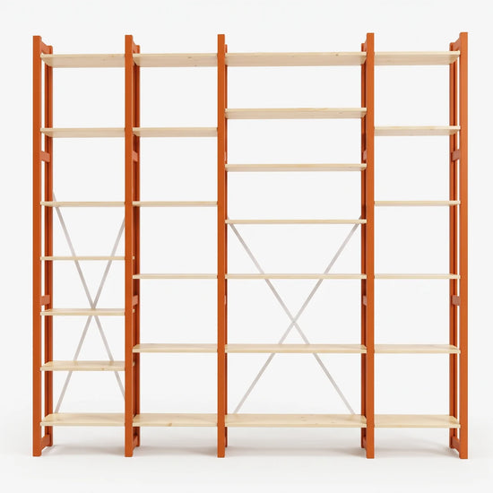 Offenes Bücherregal | Lundia Original | Feuerorange & Farblos lackiert, vooraanzicht