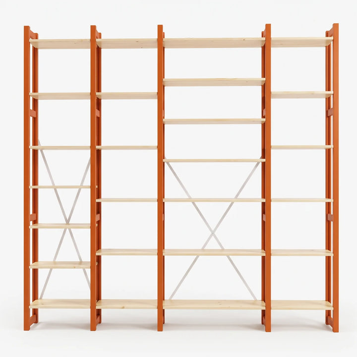 Offenes Bücherregal | Lundia Original | Feuerorange & Farblos lackiert, vooraanzicht
