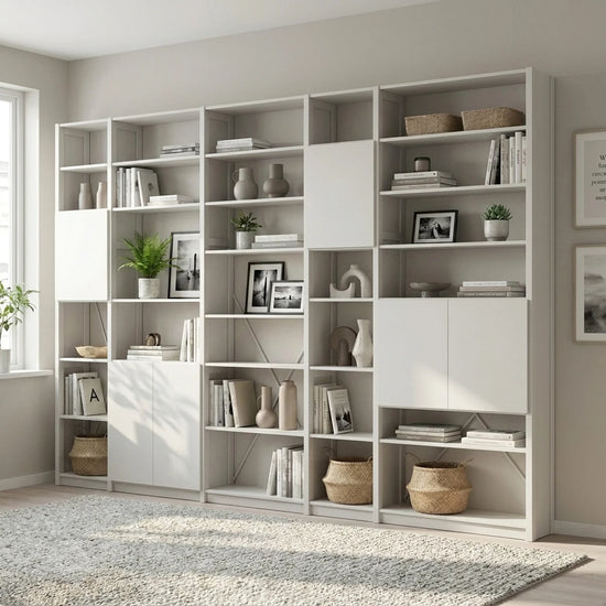Bücherwandregal mit Türen | Lundia Original | Weißes Holz, sfeerbeeld perspectief