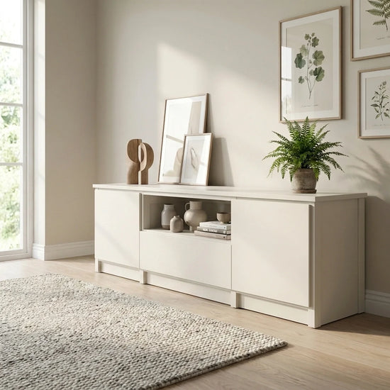 TV-Schrank mit offenem Fach | Lundia Original | Weißes Holz, sfeerbeeld perspectief