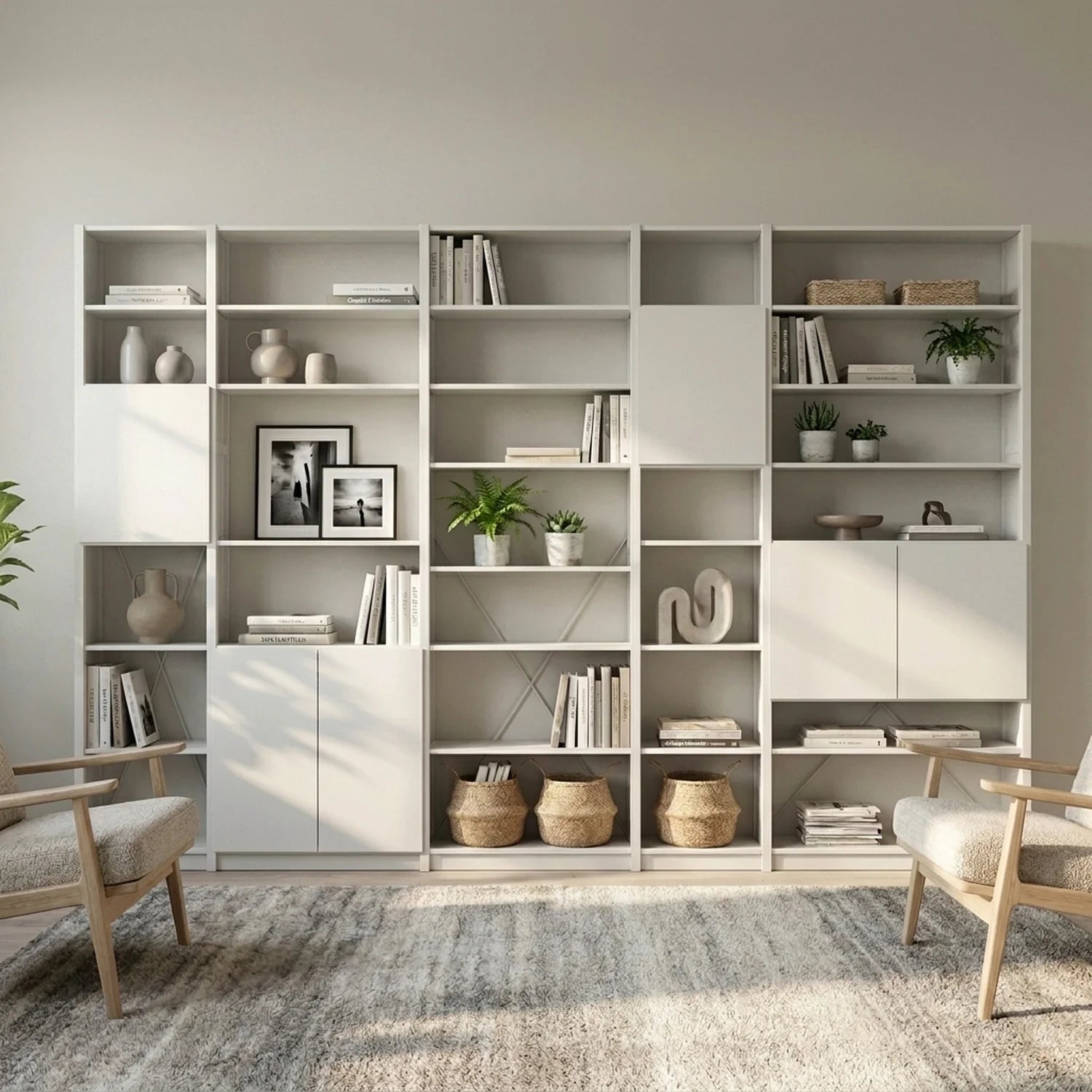 Bücherwandregal mit Türen | Lundia Original | Weißes Holz, sfeerbeeld vooraanzicht