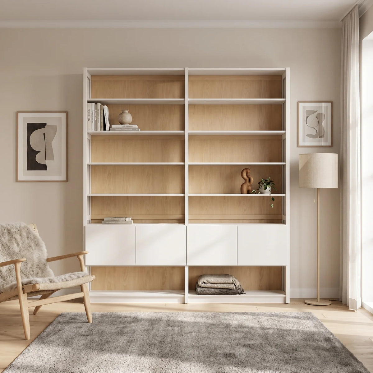 Skandinavisches Bücherregal mit Türen | Lundia Original | Weiß & Farblos lackiert, sfeerbeeld vooraanzicht