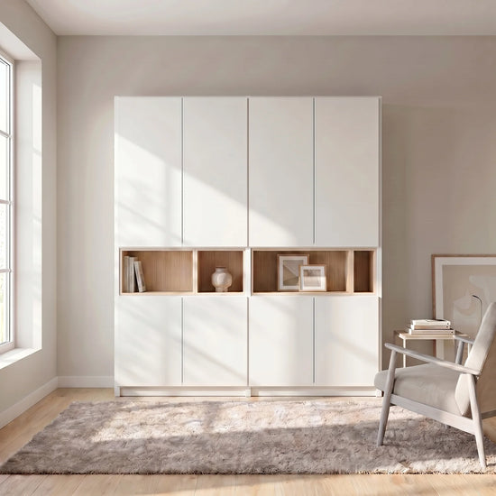 Großer Wandschrank mit Fächern | Lundia Original | Weiß & Farblos lackiertes Holz, sfeerbeeld vooraanzicht
