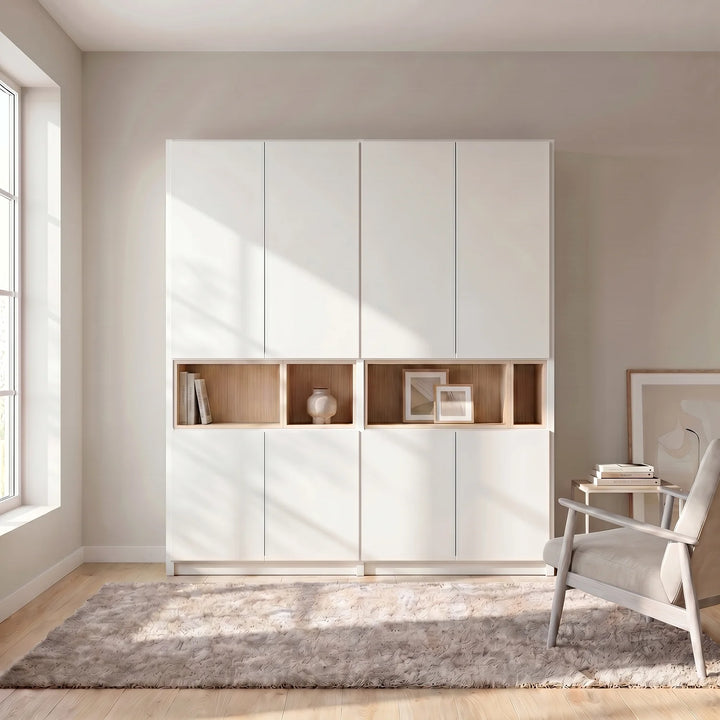 Großer Wandschrank mit Fächern | Lundia Original | Weiß & Farblos lackiertes Holz, sfeerbeeld vooraanzicht